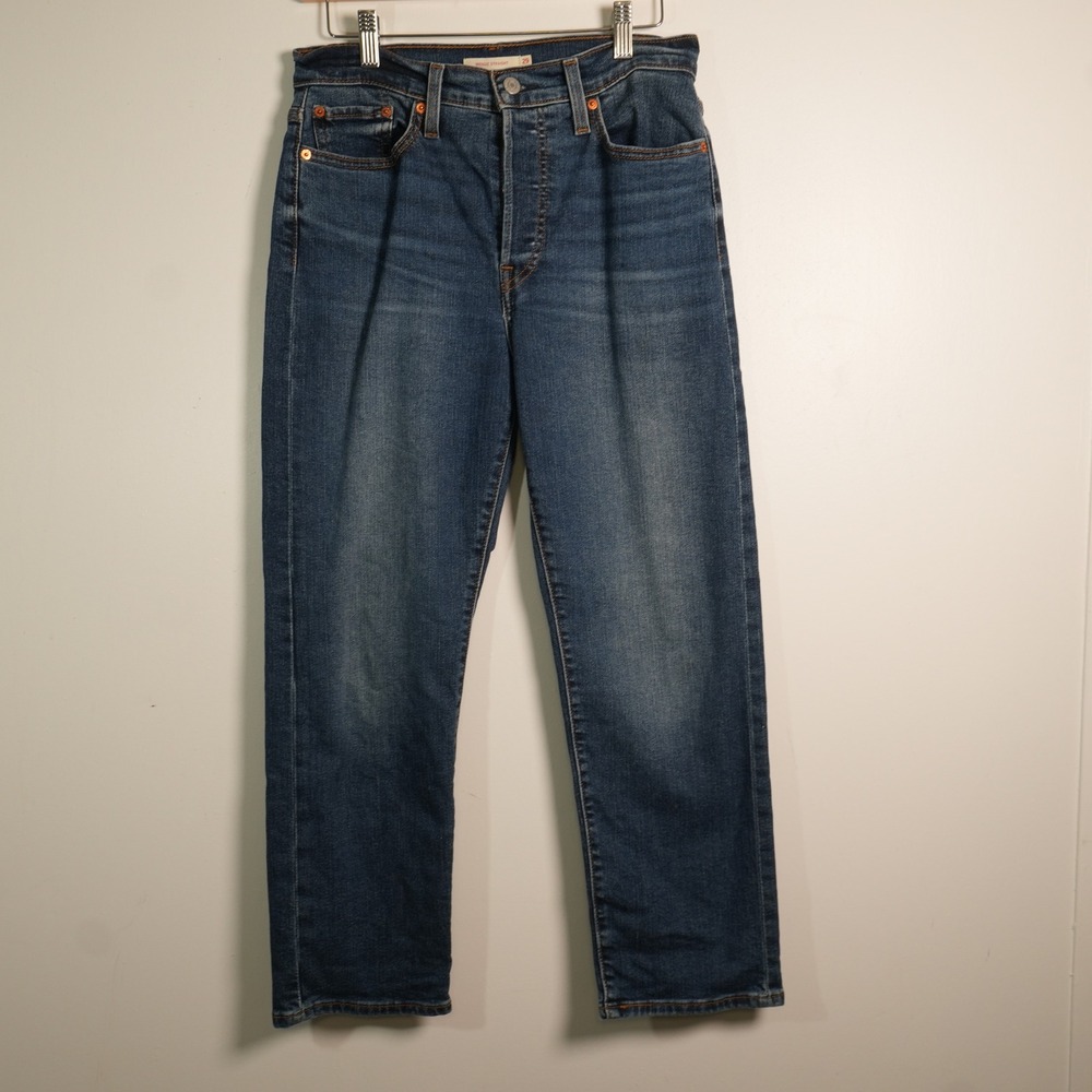 Levi's Wedgie Straight Jeans Womens 29 Blue High Rise Button Fly Denim Mom Jeans